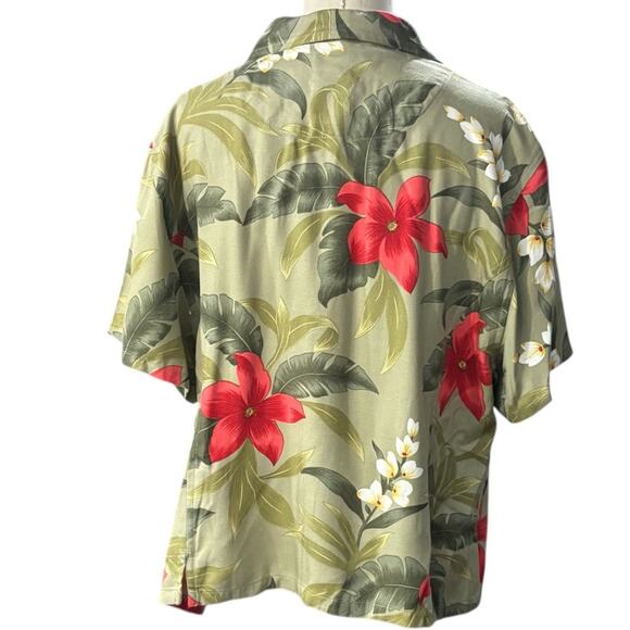 Caribbean Joe Green Tropical print Boxy Button Down Shirt Size PETITE XL - Picture 3 of 8